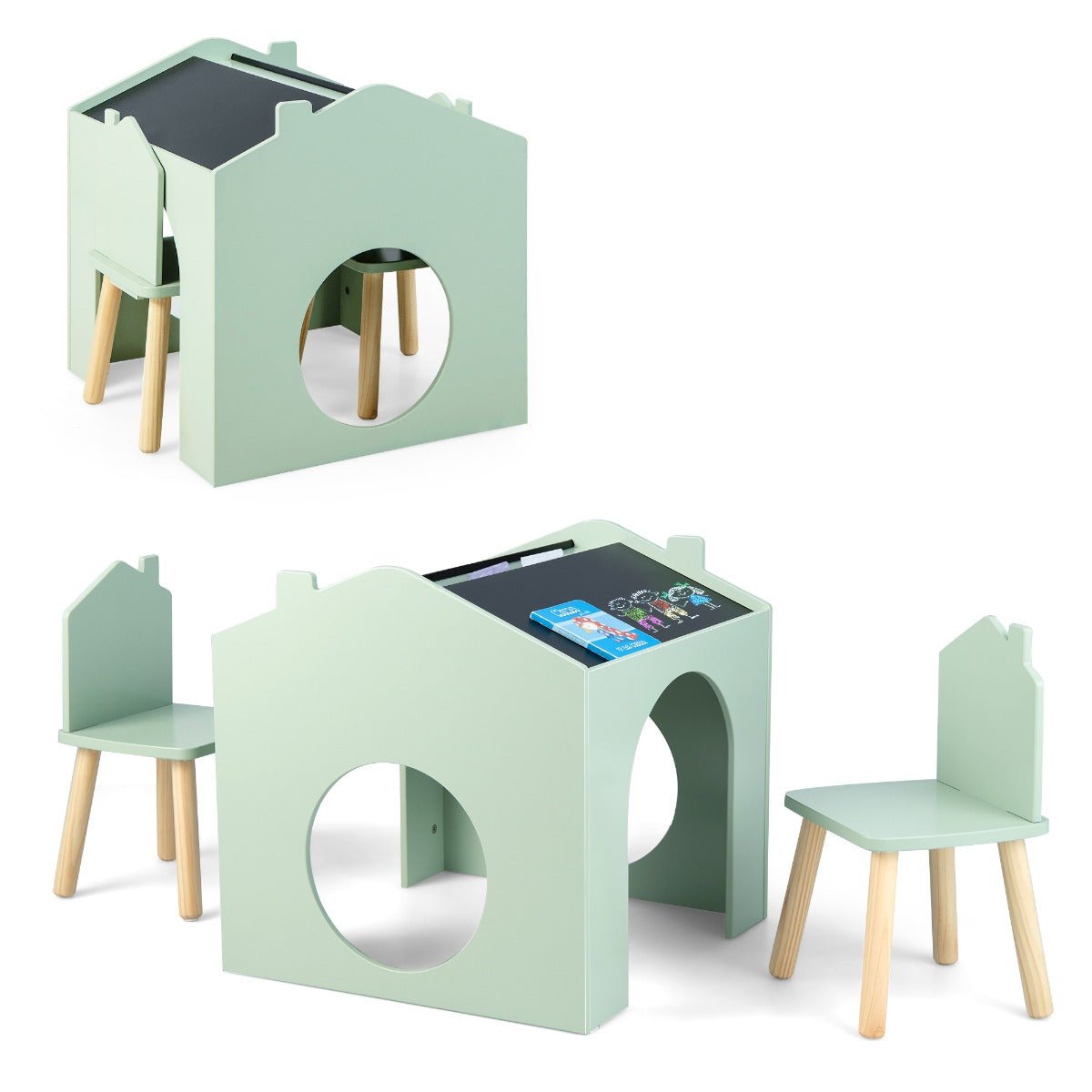 Green Wooden Toddler Table and Chair Set: Creative Chalkboard Learning