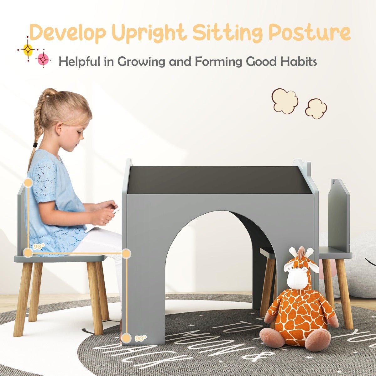 Kids Creative Zone: Grey Chalkboard Table and Chairs for Exploration