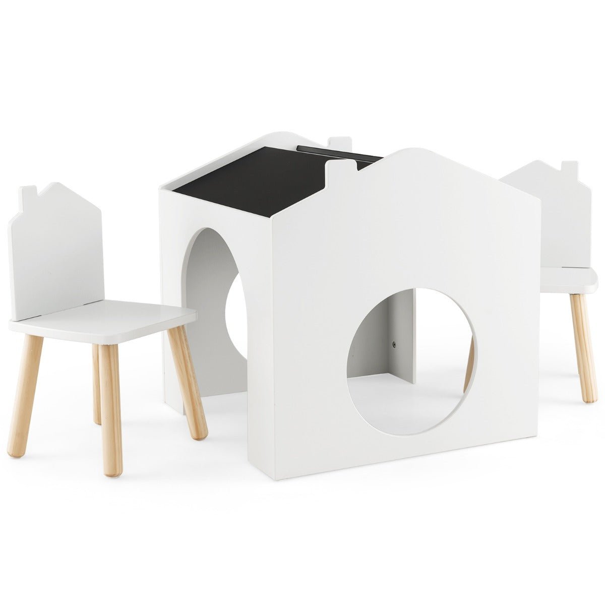 Engaging White Chalkboard Set: Wooden Table and Chairs for Toddlers