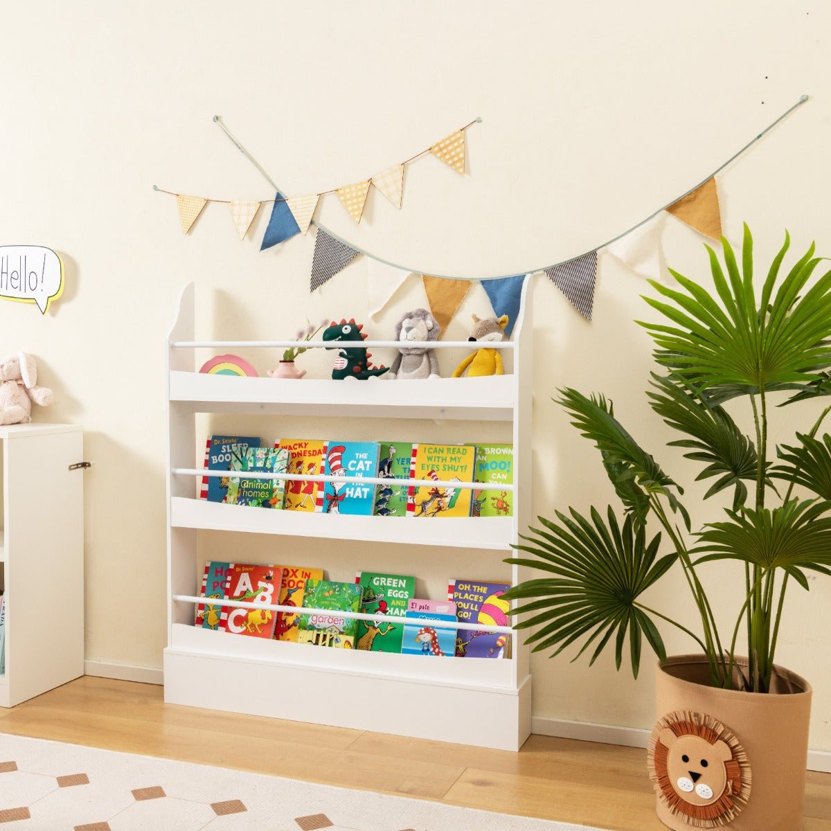 Organize Playroom with 3-Tier Bookcase Featuring Guardrails & Stability