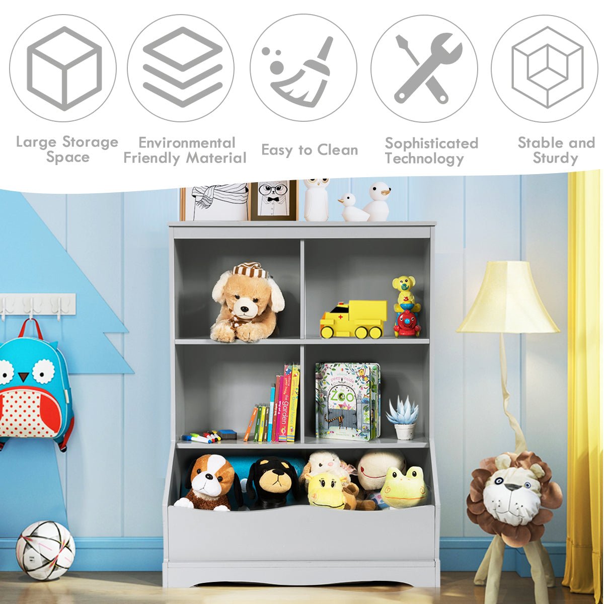 Explore Organization: Grey 3-Tier Kids Wooden Bookshelf at Kids Mega Mart