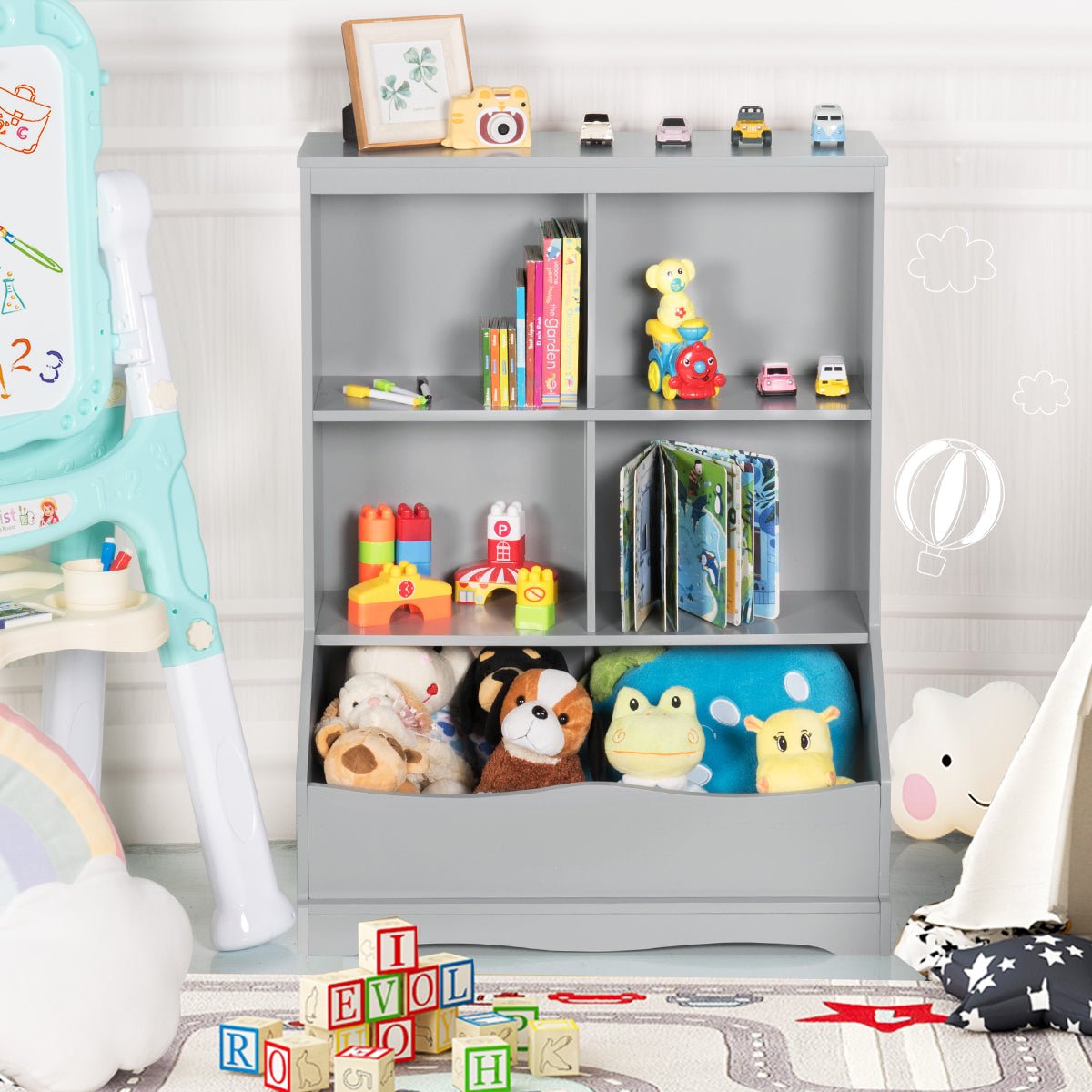 Buy the Ultimate Grey 3-Tier Kids Wooden Bookshelf for Reading Fun