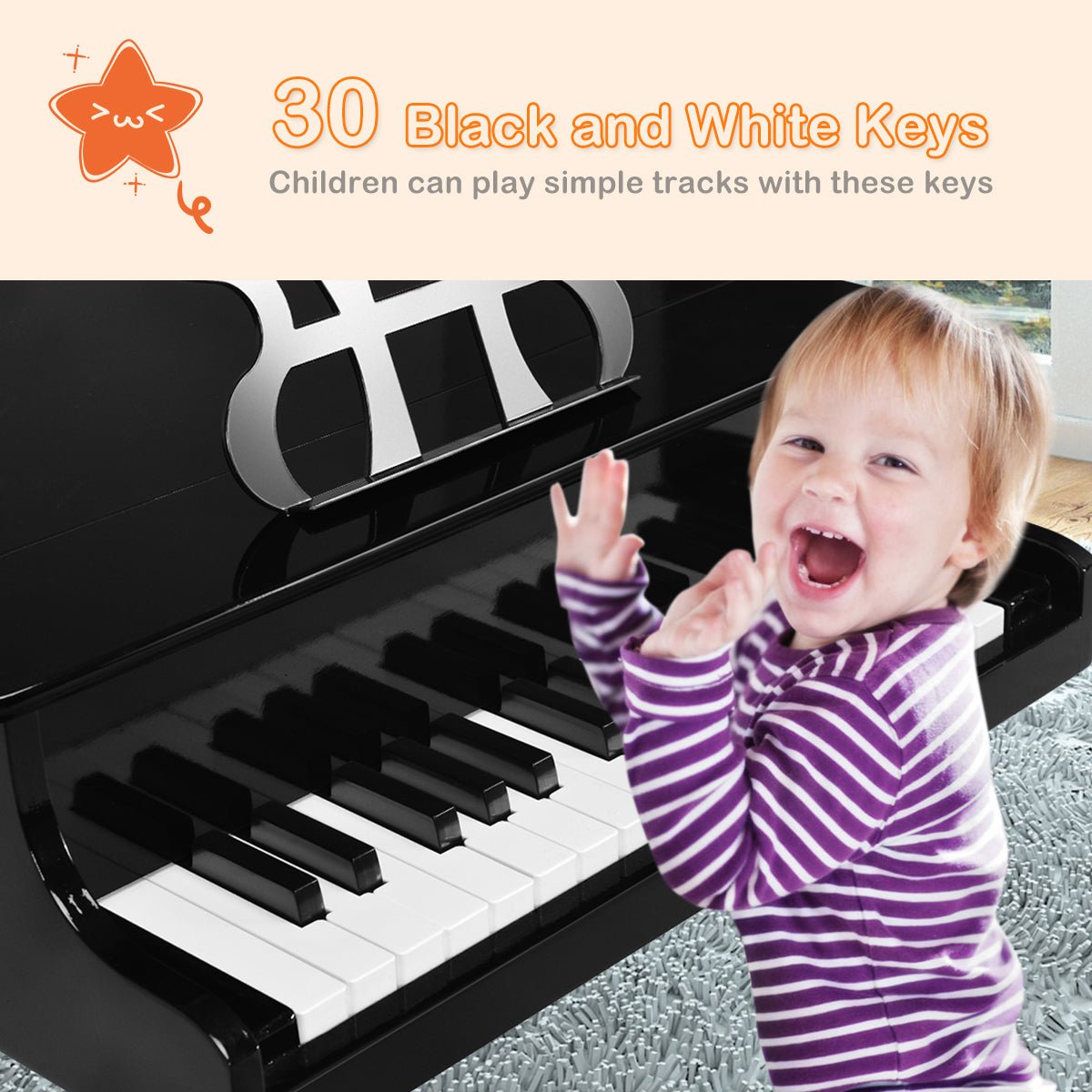 Rhythmic Learning: 30-Key Classic Baby Grand Piano with Bench & Music Rack Black
