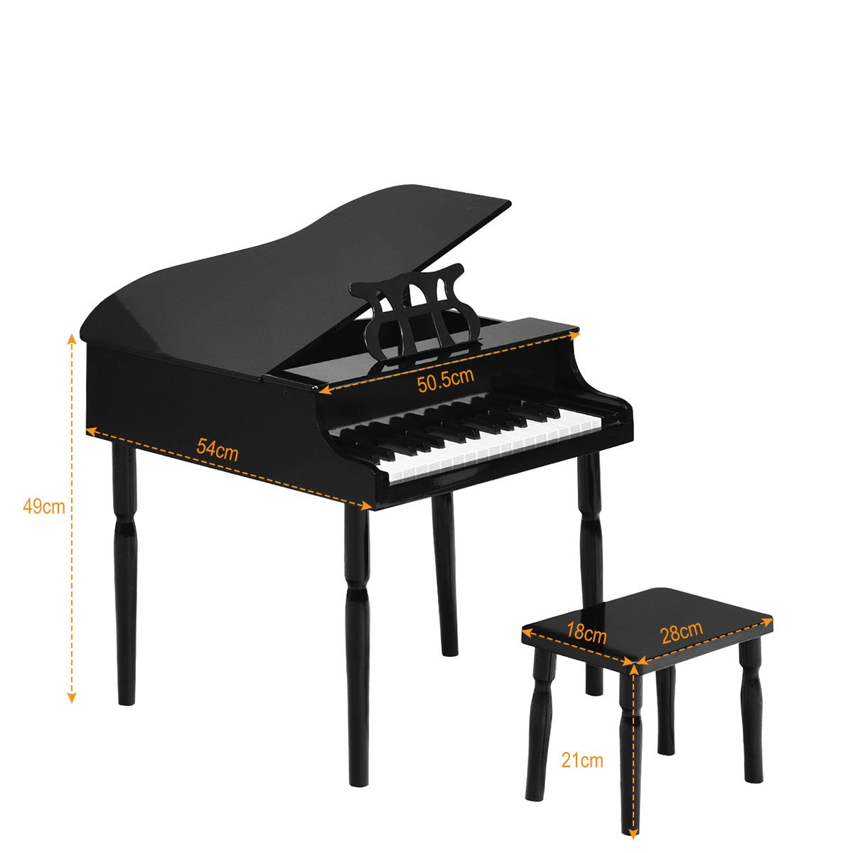 Mini Maestro: 30-Key Classic Baby Grand Piano with Bench & Music Rack Black