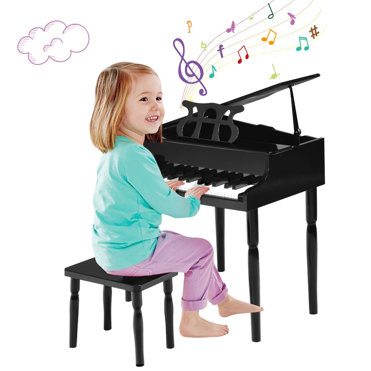 Inspiring Harmonies: 30-Key Classic Baby Grand Piano with Bench & Music Rack Black