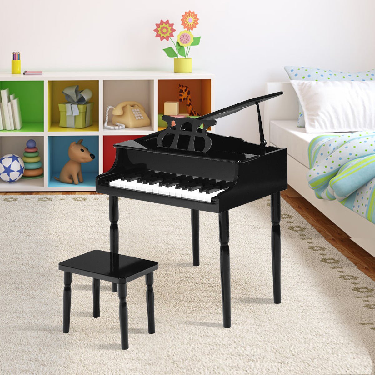 Timeless Tunes: 30-Key Classic Baby Grand Piano with Bench & Music Rack Black