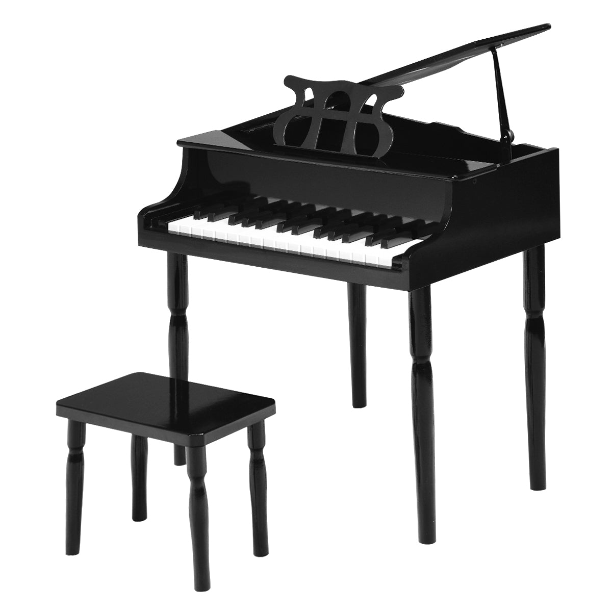 Enchanting Keys: 30-Key Classic Baby Grand Piano with Bench & Music Rack Black