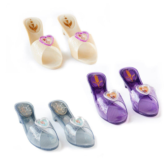 Disney licensed Frozen 2 glittery jelly shoes set for kids, perfect for imaginative play at home.
