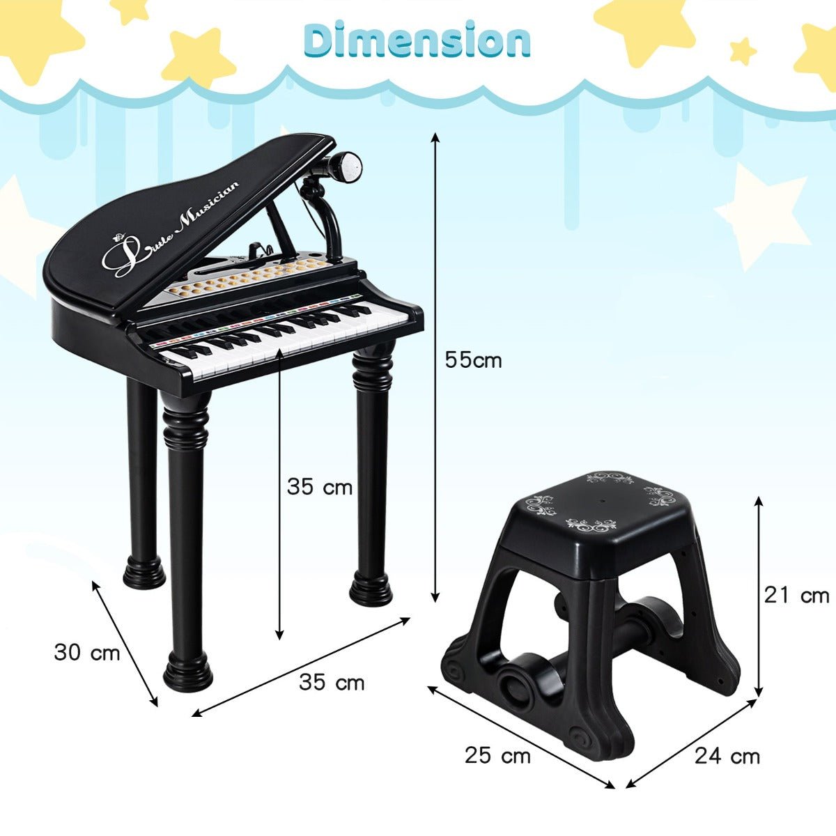 Get the Kids Black Piano Keyboard with Microphone for Budding Musicians