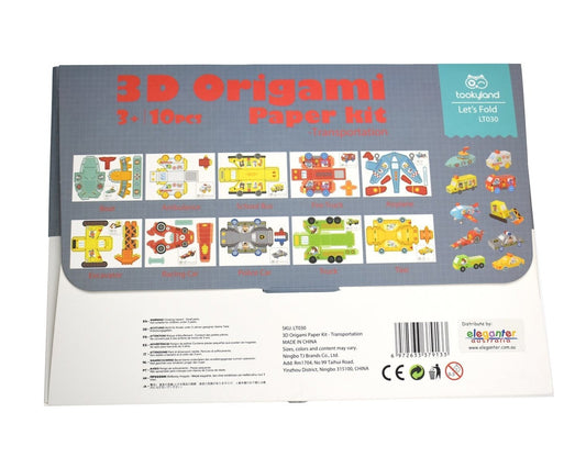 Colorful 3D paper origami vehicles for creative play, ideal for crafting and imaginative kids.