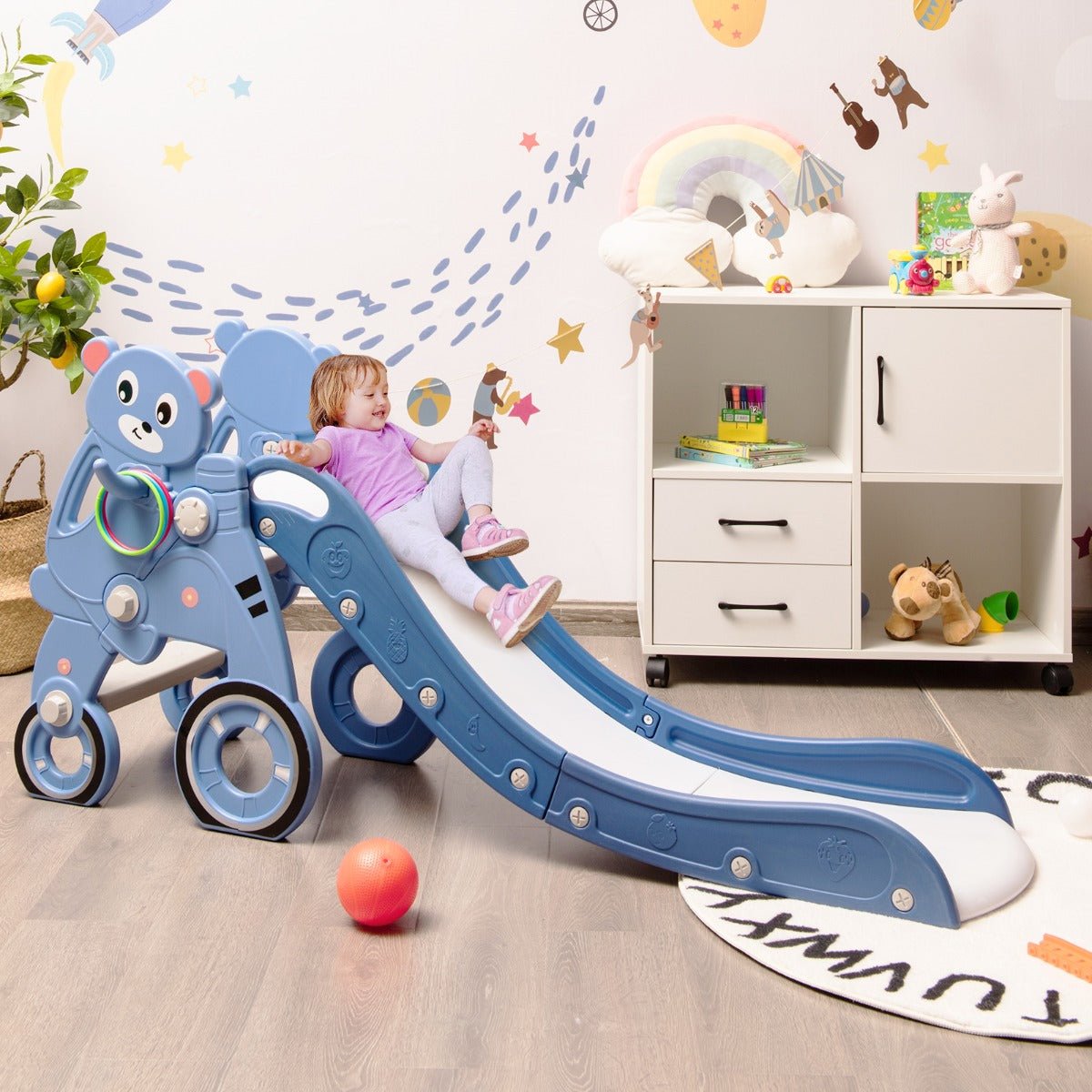 4-in-1 Bear Riding Foldable Baby Climber Slide Playset