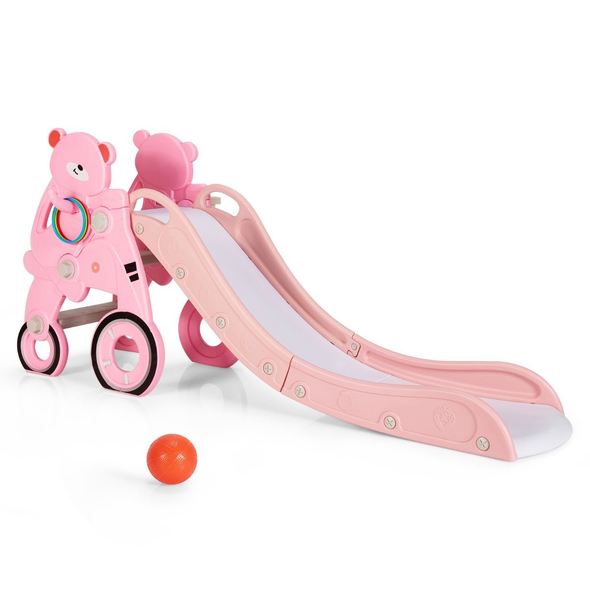 4-in-1 Baby Slide Playset with Basketball Hoop - Pink