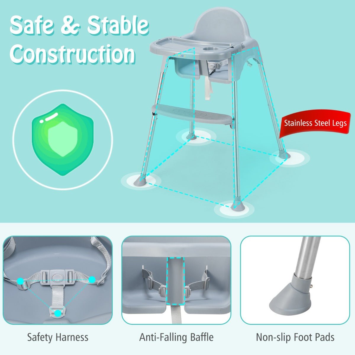 Grey 4-in-1 Convertible Baby High Chair: Your Baby's Perfect Dining Spot at Kids Mega Mart