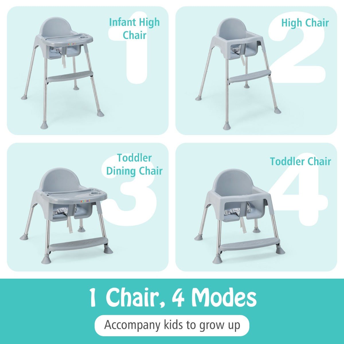 Grey 4-in-1 Convertible Baby High Chair: Where Dining Meets Convenience