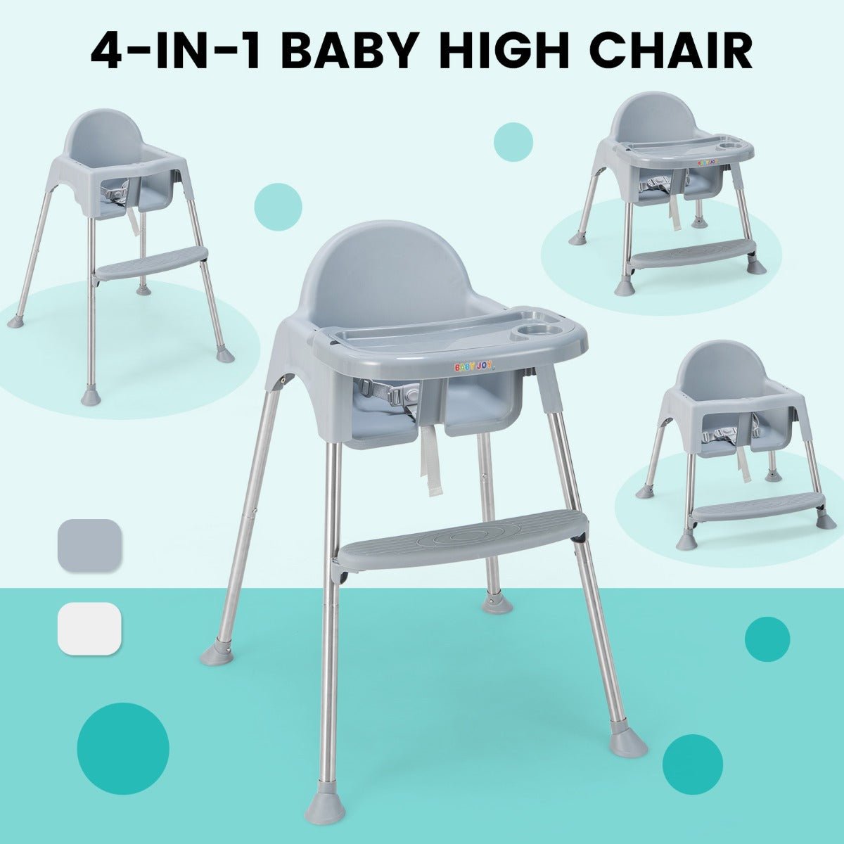 Safe and Practical: Grey 4-in-1 Baby High Chair with Double Tray