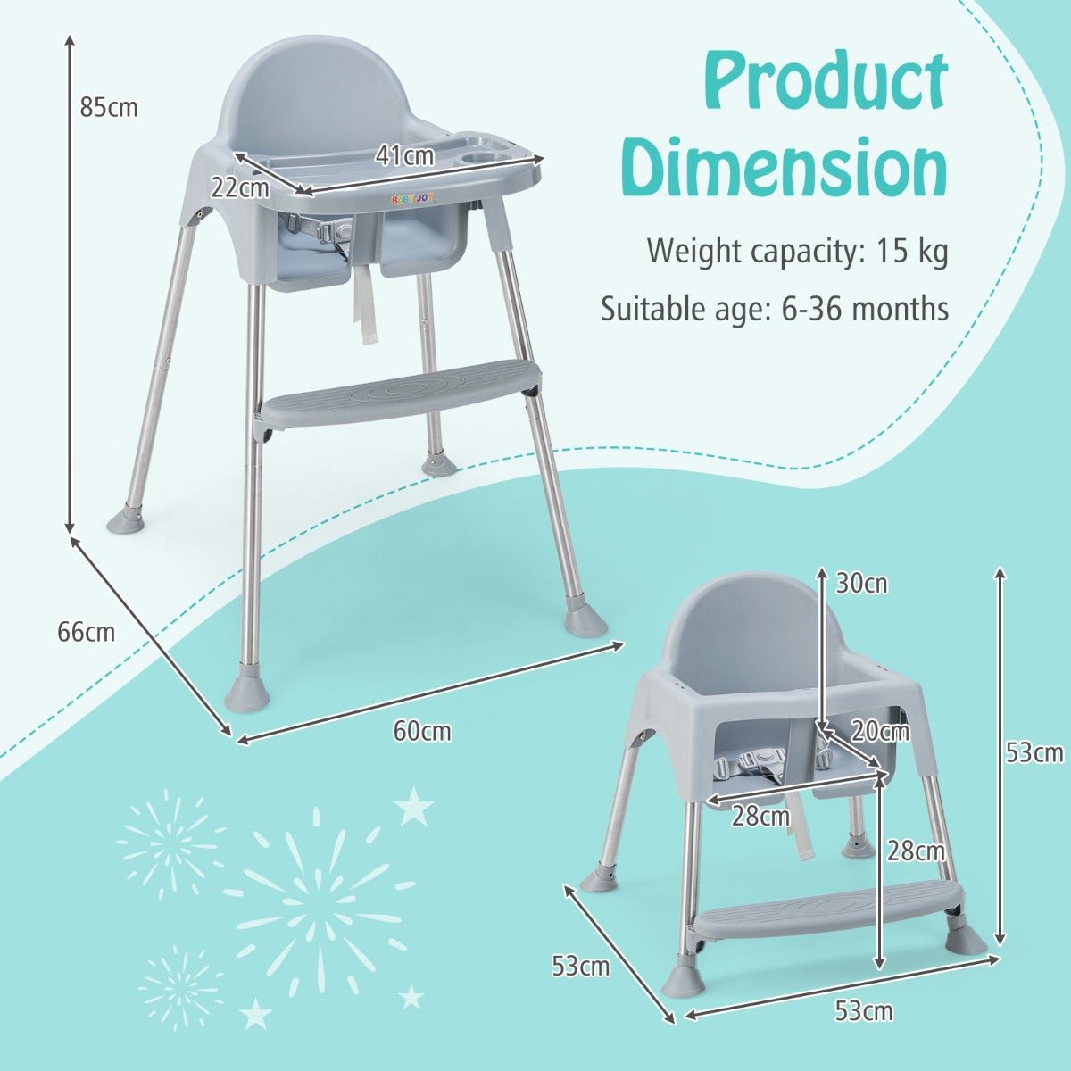 Grey 4-in-1 Convertible Baby High Chair - Quality Dining at Kids Mega Mart
