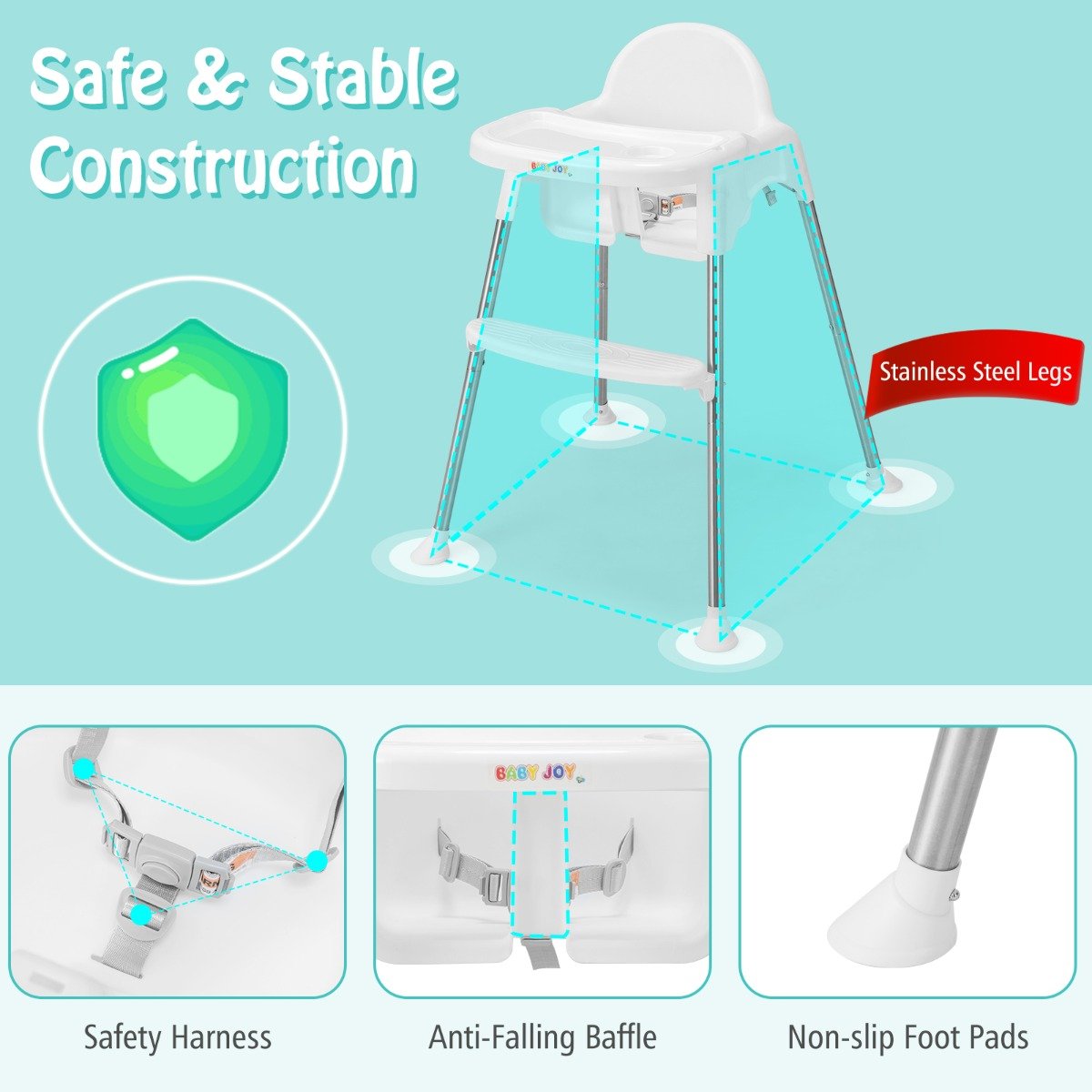 White 4-in-1 Convertible Baby High Chair: Your Baby's Perfect Dining Spot at Kids Mega Mart