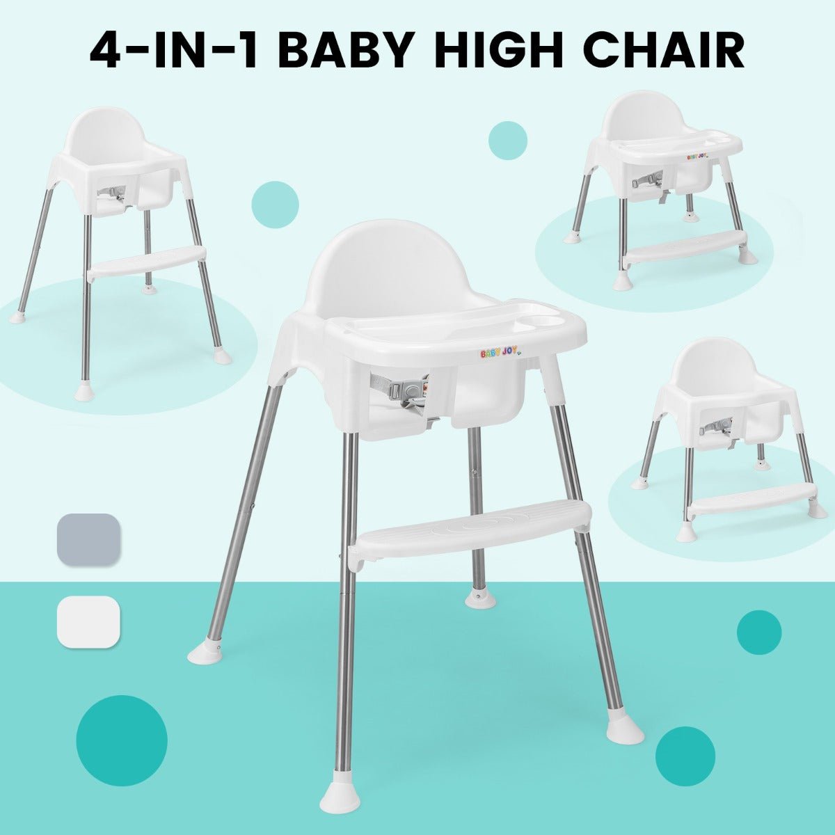 Safe and Practical: White 4-in-1 Baby High Chair with Double Tray