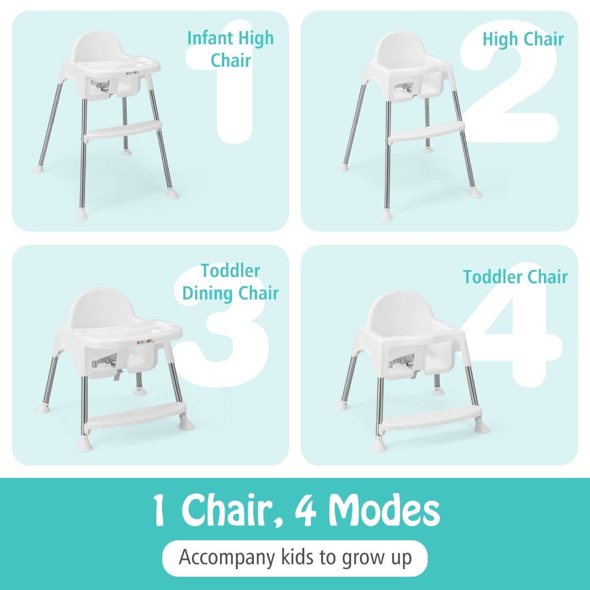 White 4-in-1 Convertible Baby High Chair: Where Dining Meets Convenience