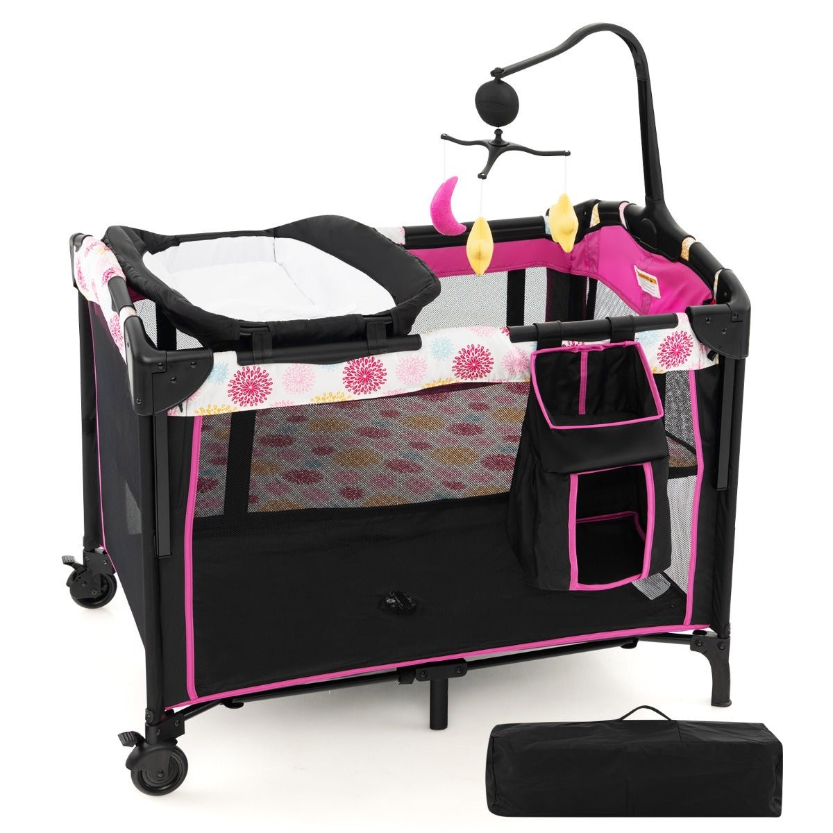 4-in-1 Convertible Baby Nursery Center with Changing Table Pink