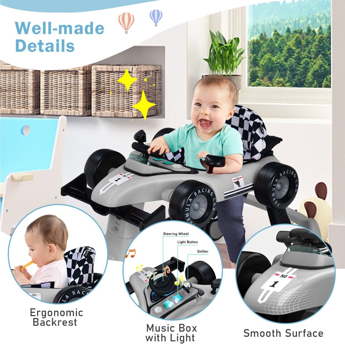 Experience Delight with the Grey 4-in-1 Activity Car Walker Experience Delight with the Grey 4-in-1 Activity Car Walker