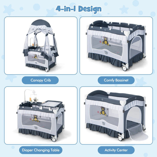 Secure and Stylish Grey 4-in-1 Pack and Play