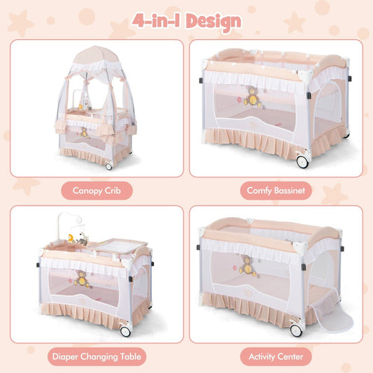 Secure and Stylish Pink 4-in-1 Pack and Play