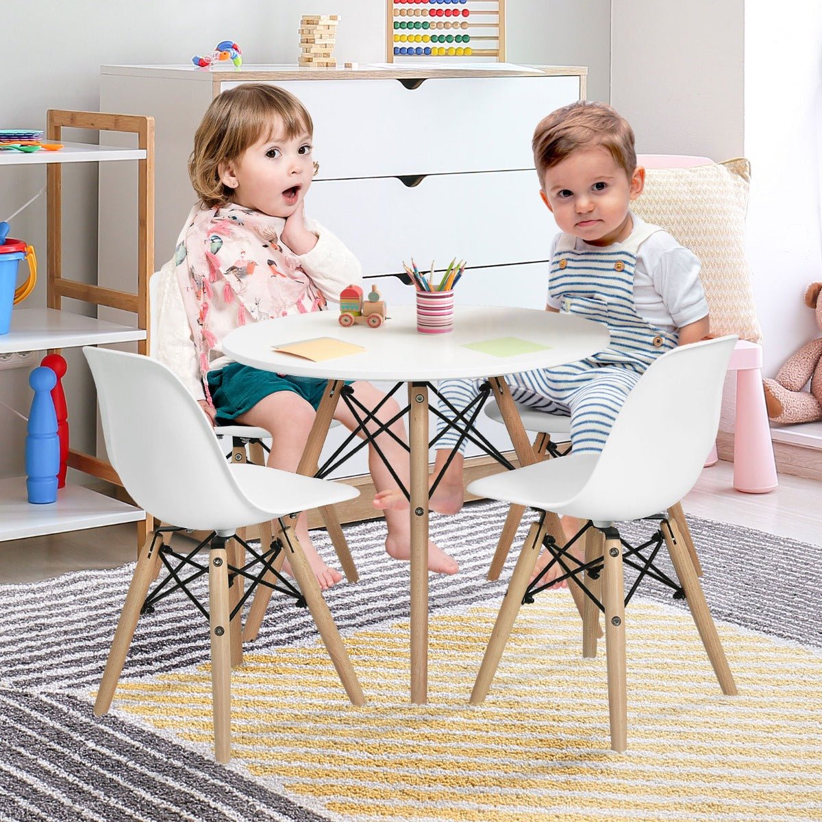 Bundle of 4 Kids Chairs with Strong Wooden Legs - Nursery, School, Home Use