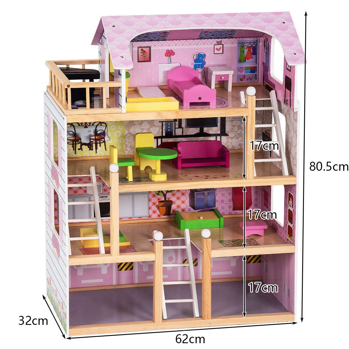Explore and Play in a 4-Storey Wooden Doll House: Furnished Wonder