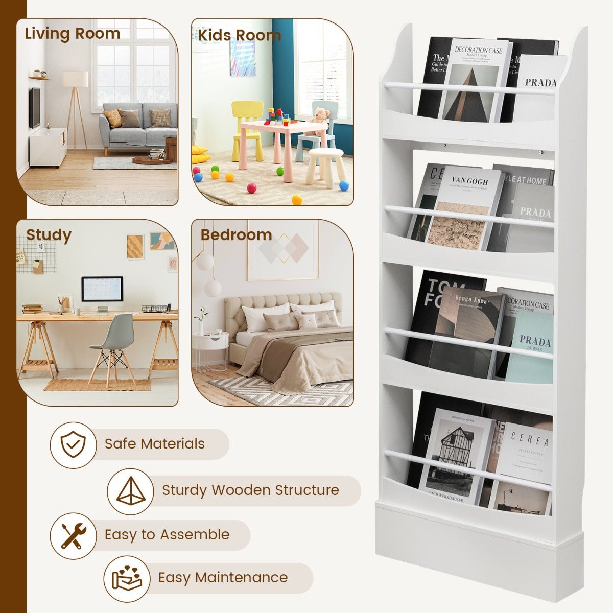 Kid's Room Essential - 4-Tier Bookcase with Guardrails & Stability Kid's Room Essential - 4-Tier Bookcase with Guardrails & Stability