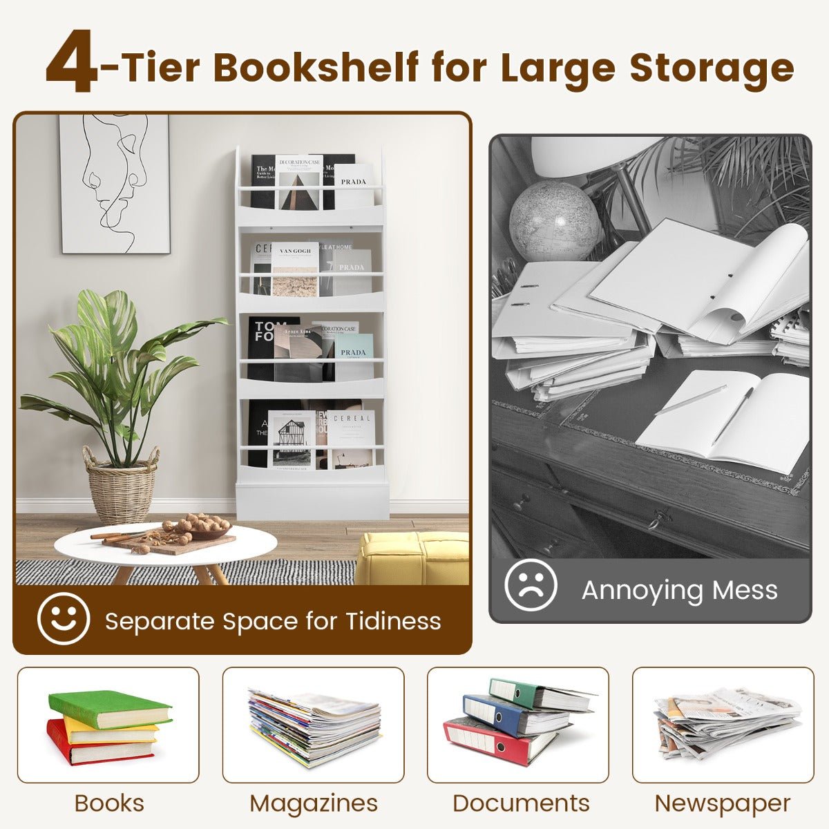 Stylish Kid's Bookcase - 4-Tier Organizer with Safety Features