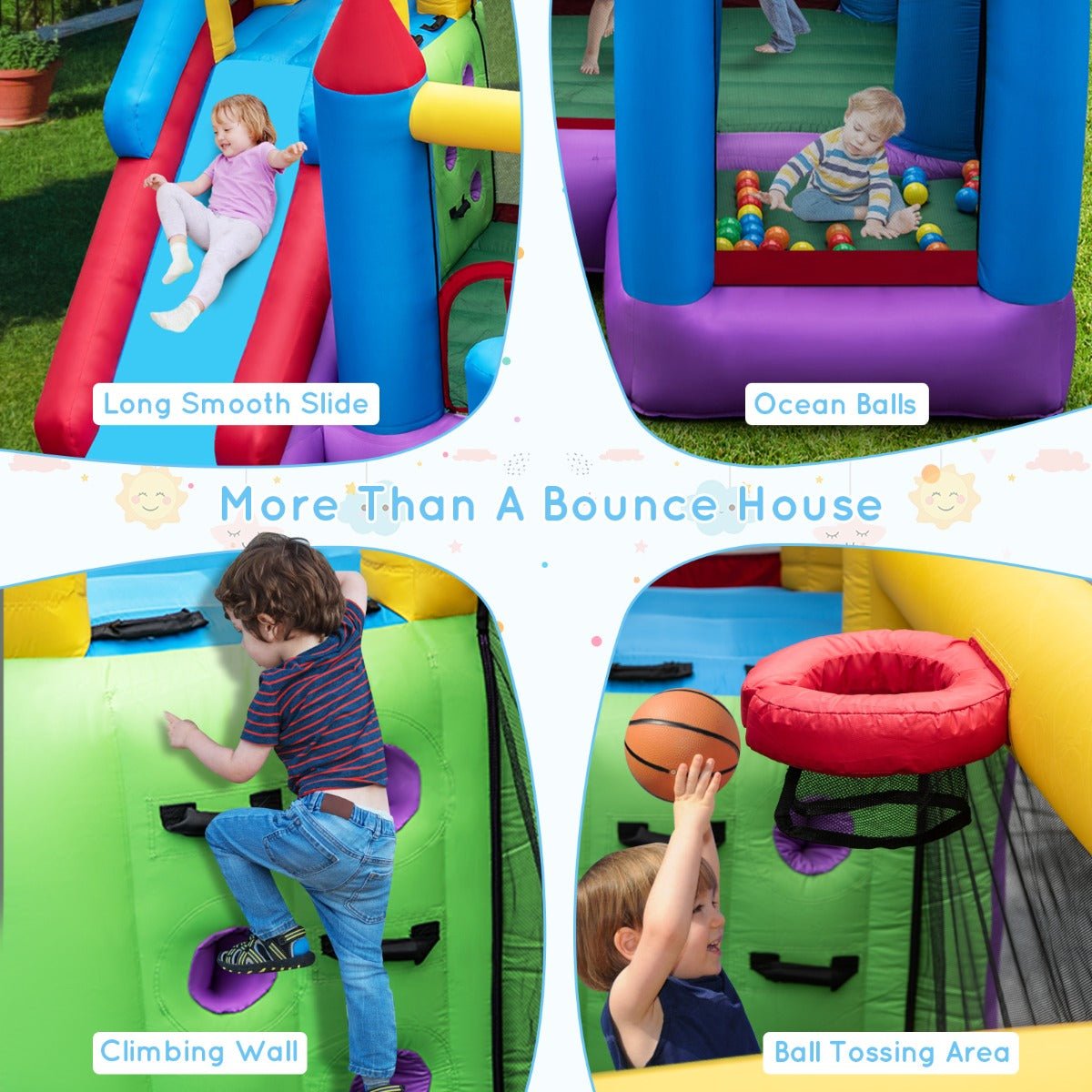 Children's Slide, Trampoline & Inflatable Playhouse - All-in-One Fun (Air Blower Excluded)