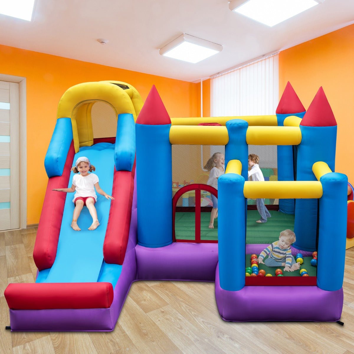 Inflatable Play Zone - Slide, Trampoline & Multi-Activity Bounce House (No Blower)
