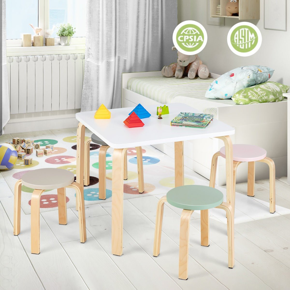 Macaroon Children's Table & Chair Set: 5-Piece Furniture Collection for Kids