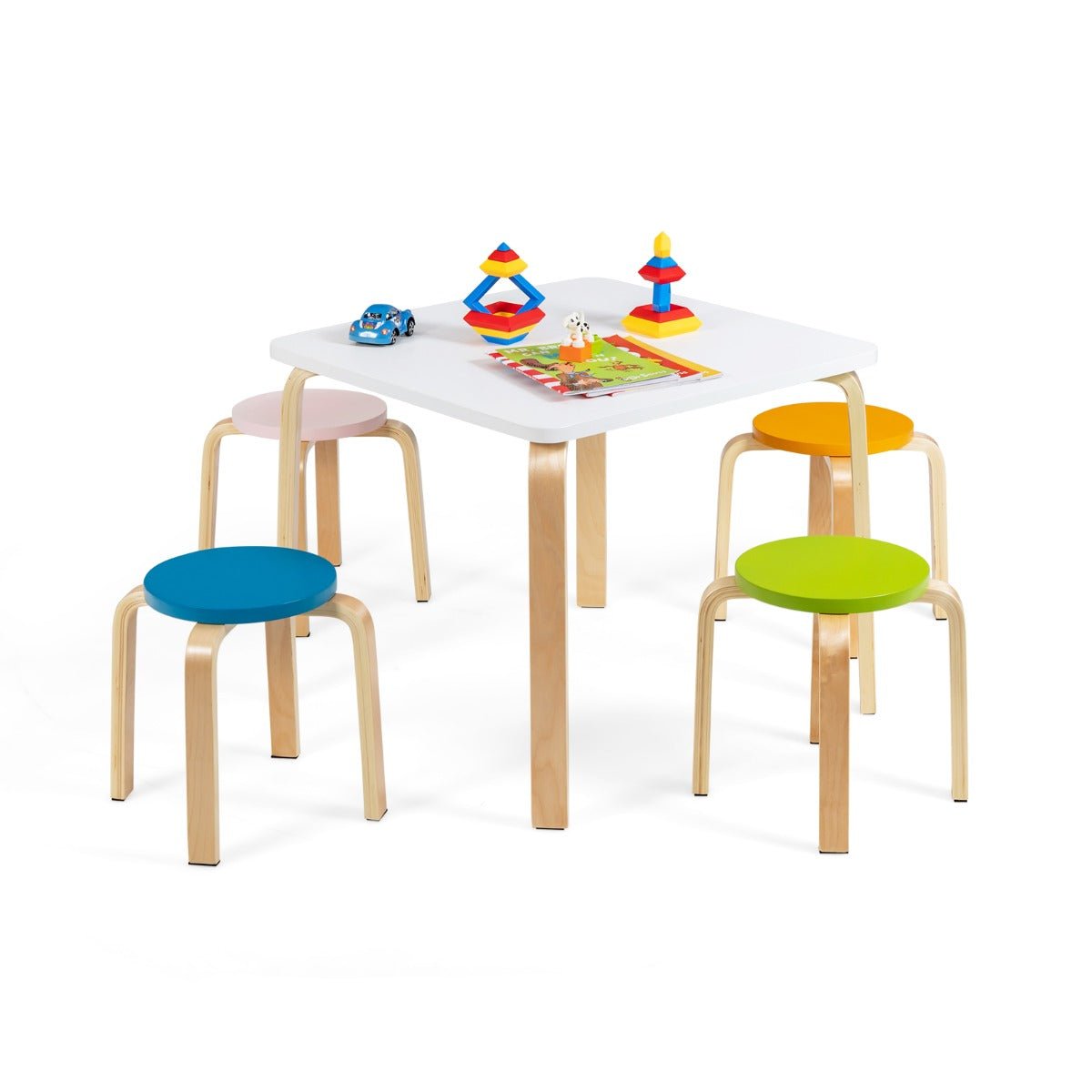 Multicolour Kids Table & Chair Set: 5-Piece Furniture Ensemble for Vibrant Rooms