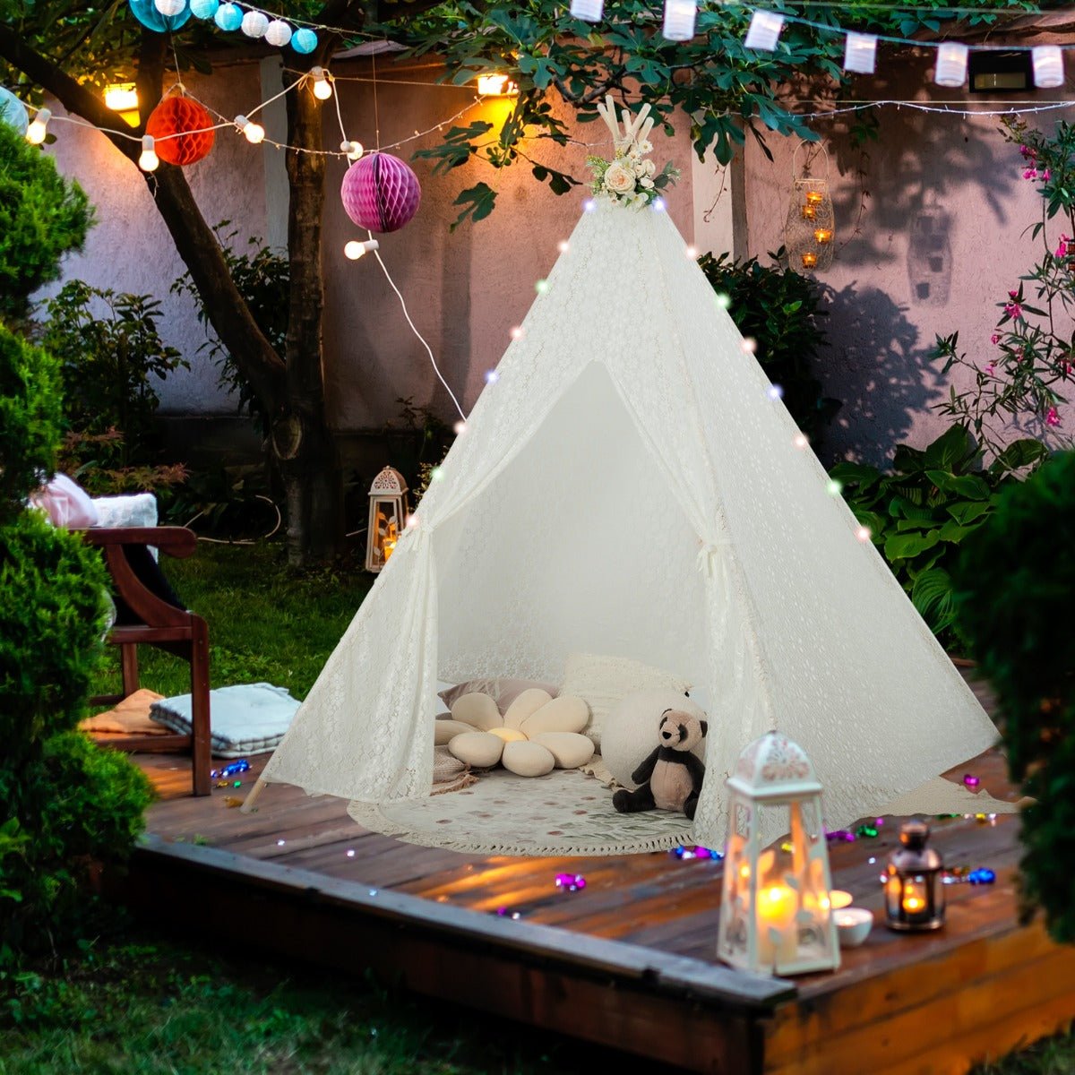 Play and Relax: 5-Side Lace Teepee Tent with colourful Lights for Everyone