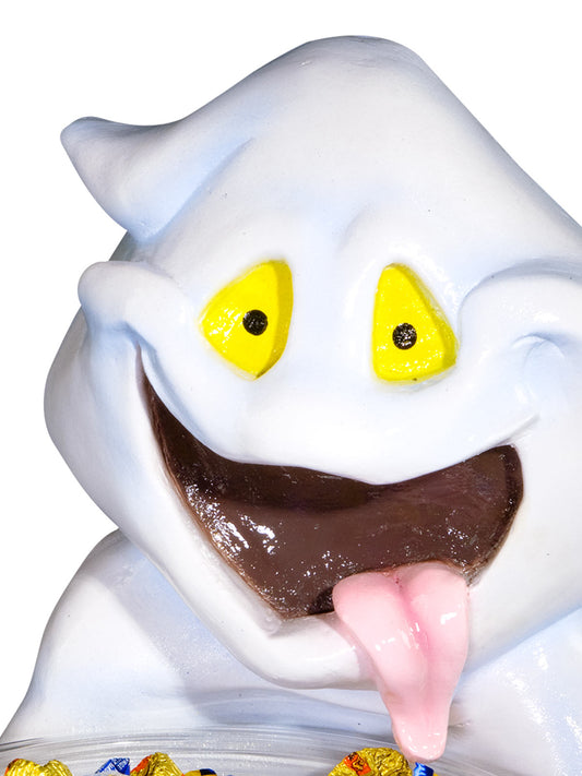 Halloween ghost candy bowl stand for spooky kids parties, perfect for trick-or-treating fun.