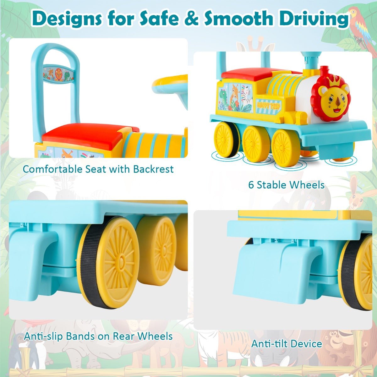 Charming Playtime: 6V Electric Kids Ride On Train with Blue Track Charming Playtime: 6V Electric Kids Ride On Train with Blue Track