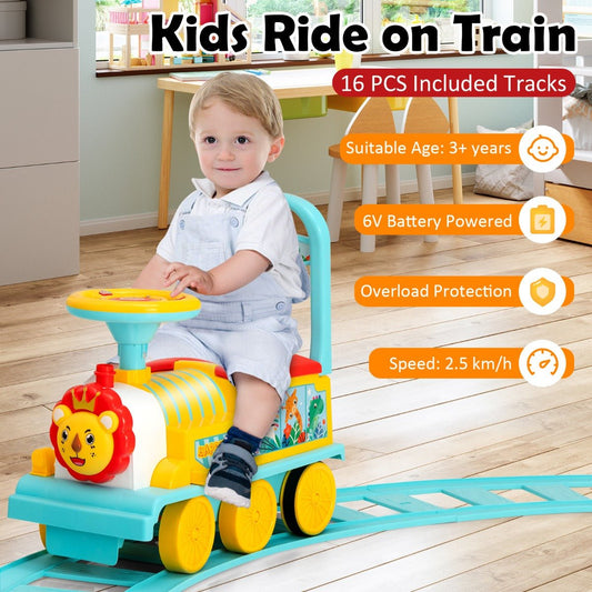 Playful Exploration: 6V Electric Ride On Train Toy for Kids with Blue Track