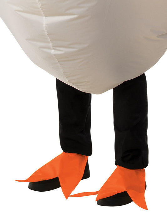 Adult chicken costume with inflatable design and fan for playful kids dress-up fun.