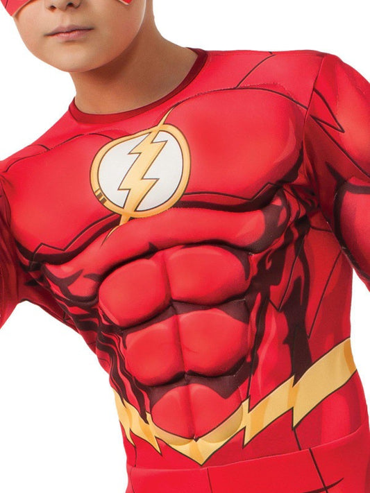 DC Comics The Flash Kids Muscle Costume with Mask, perfect for superhero playtime at home.