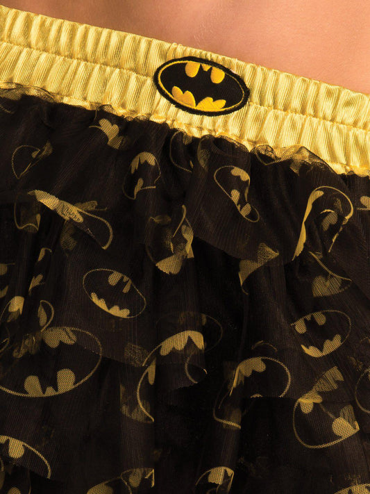 Batgirl sequin tutu skirt for kids, perfect for playtime or dress-up fun at home.