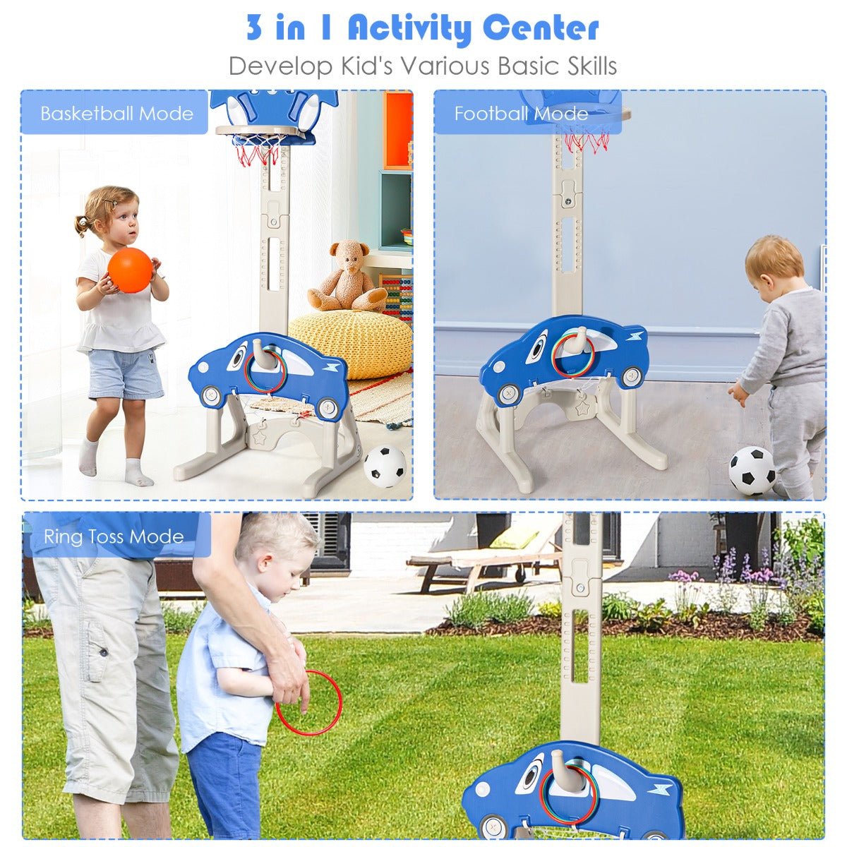Height-Adjustable Basketball Hoop Stand: 3-in-1 Fun for Kids Play