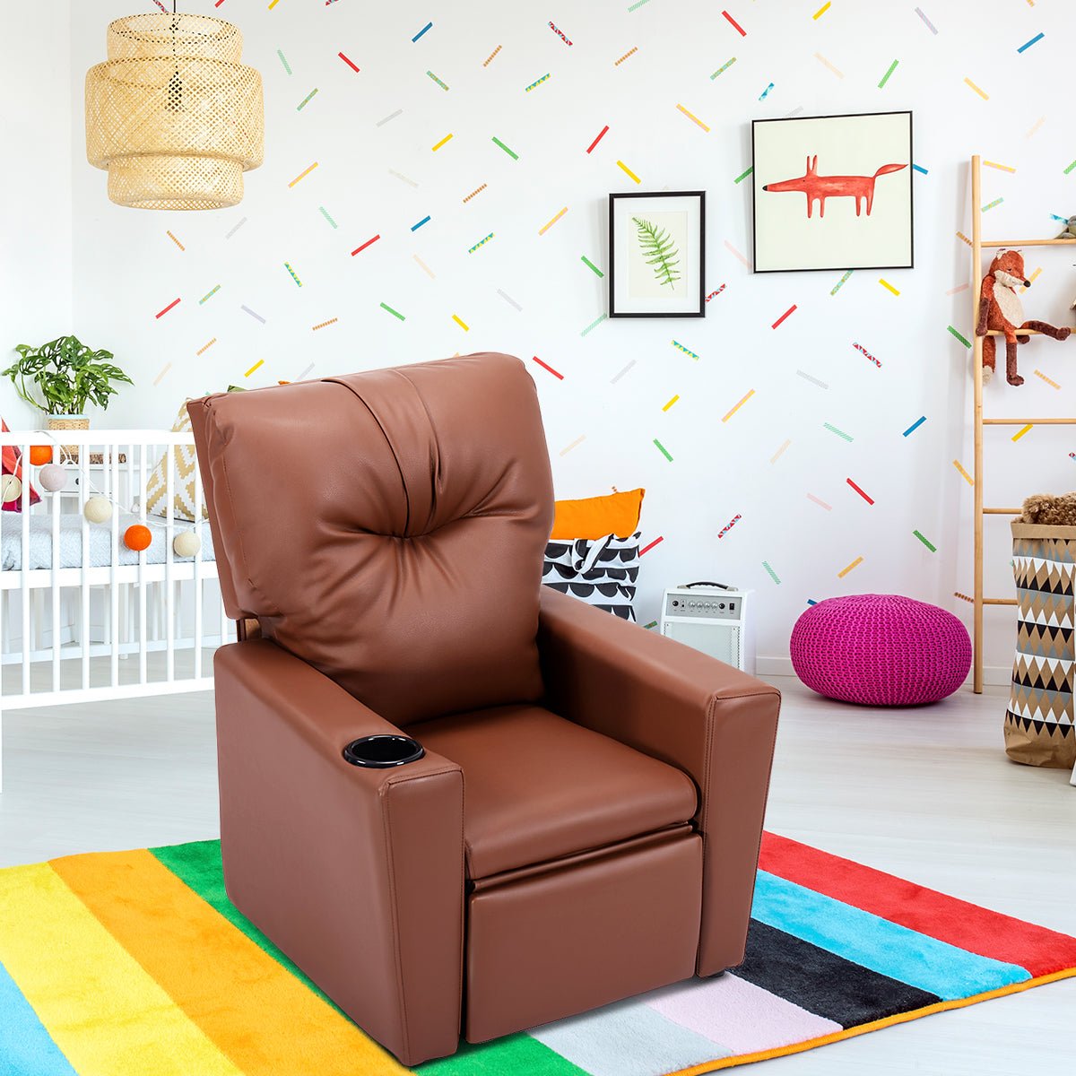 Kids Lounge Chair: Adjustable with Armrest and High Backrest - Brown