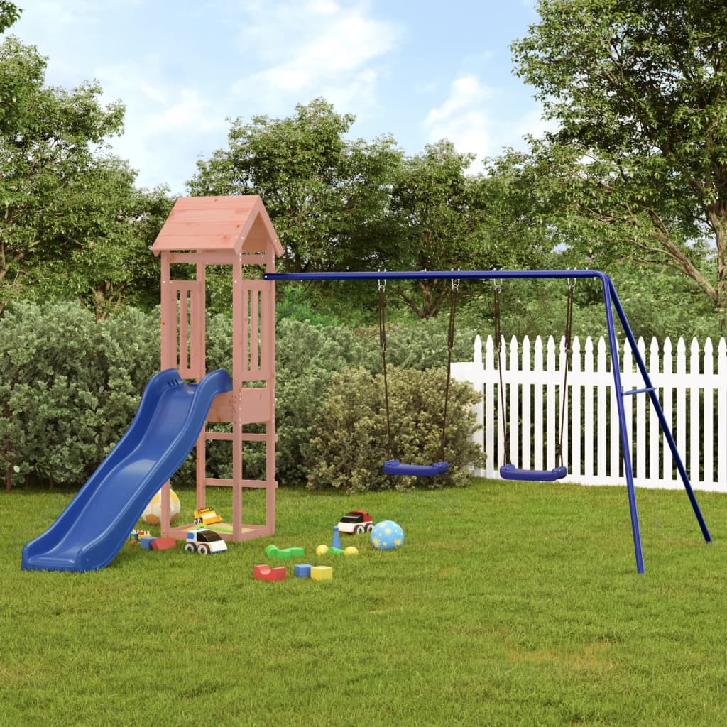 Adventure Play Tower with Double Swing & Slide - Douglas Wood