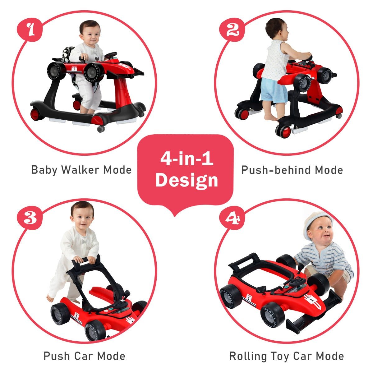 Foldable Car Walker with 4 Play Modes