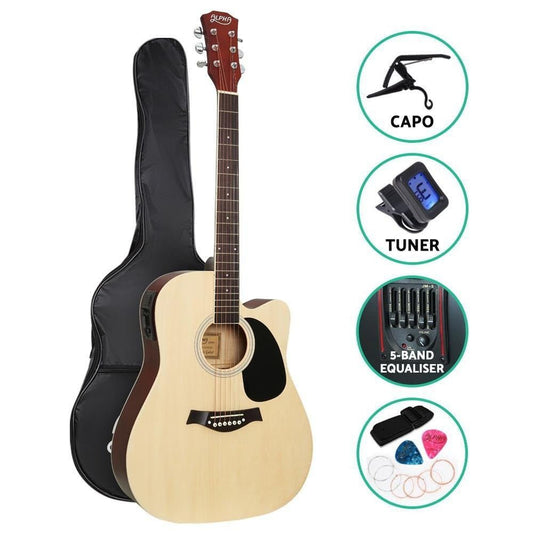 Alpha 5 Band EQ Acoustic Guitar Set perfect for childrens home practice, adjustable sound.