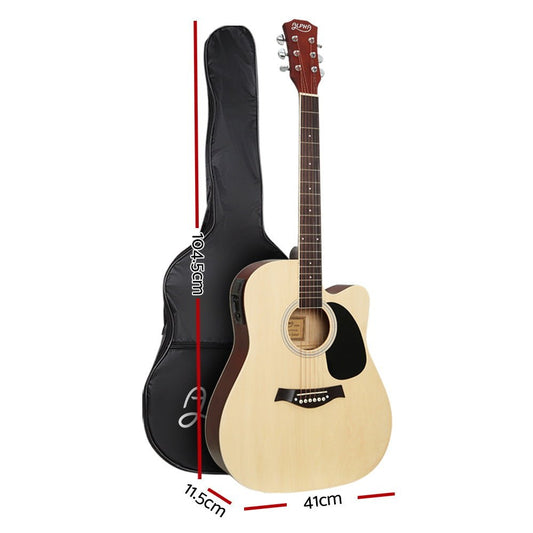 Alpha 5-Band EQ 41 Electric Acoustic Guitar - Natural Wood for kids music learning at home.
