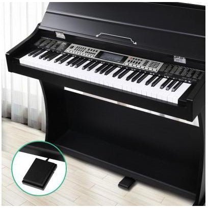 Black 61-Key Electronic Piano ideal for childrens home learning, with interactive features. Black 61-Key Electronic Piano ideal for childrens home learning, with interactive features.