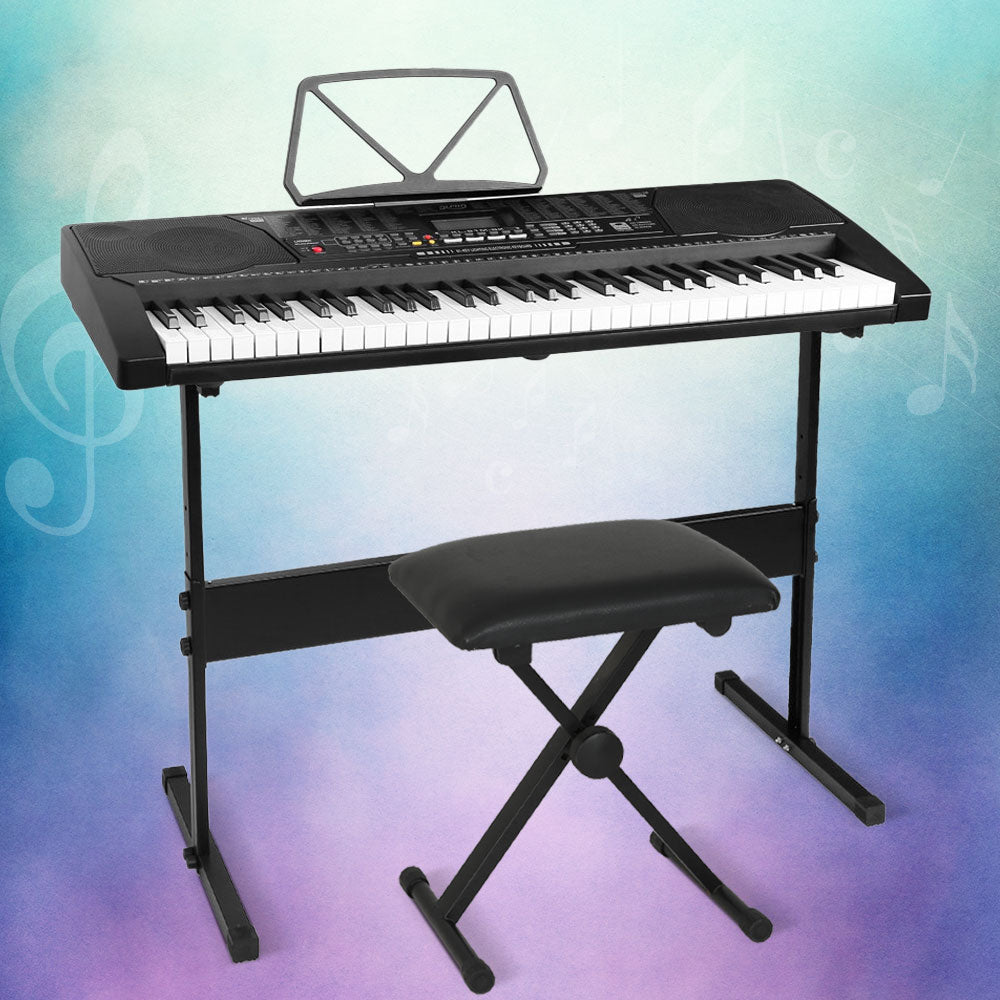 Colorful 61-Key Electric Piano Set with LED Lights, Stand, and Seat for Kids